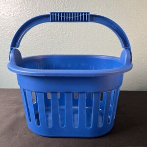 Epic Blue Oval Plastic Gift Basket Pail Bucket Organizer Swing Handle  8"x5"x10"
